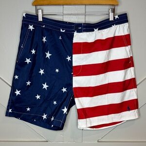 Polo by Ralph Lauren Swim Trunks American Flag Stars Stripes Navy, Red, White XL